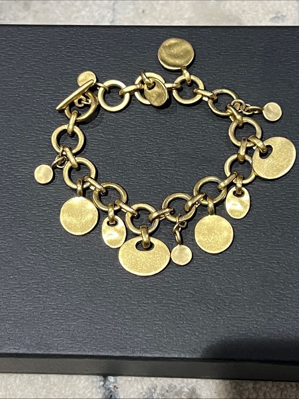 Hammered Matte Gold Disc Charm Bracelet